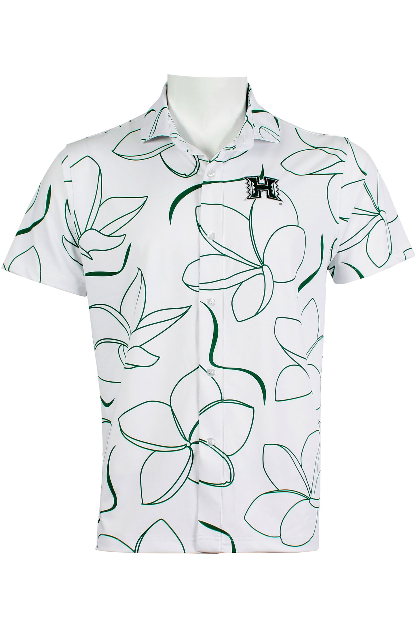 UH Plumeria-White and Green Button Down