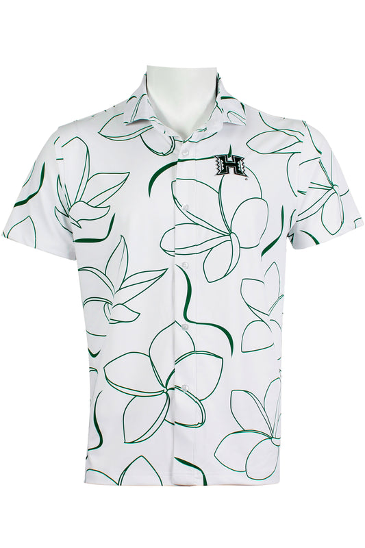 UH Plumeria-White and Green Button Down