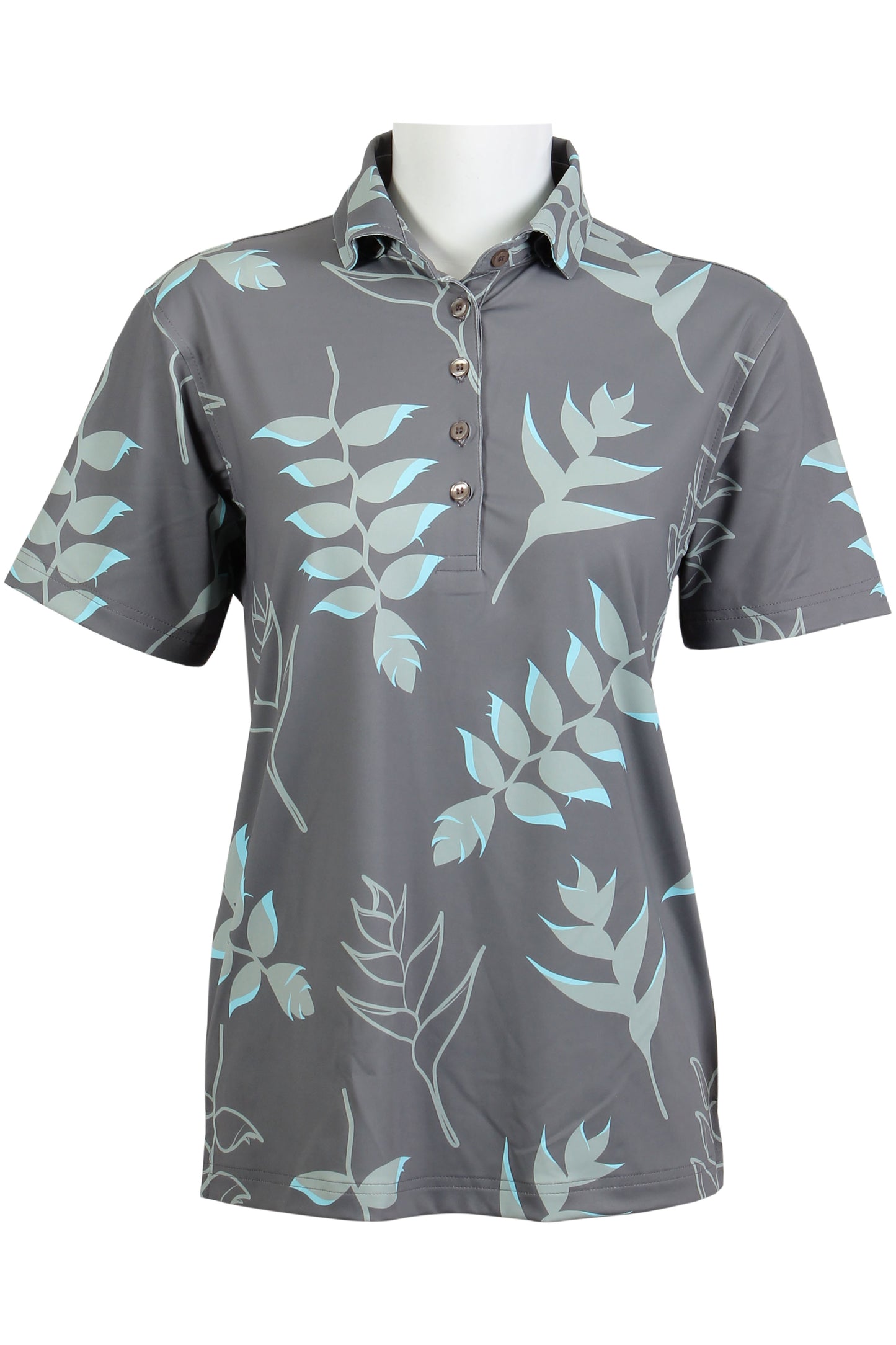 Gray and Lt Blue Heliconia Polo (Women's)