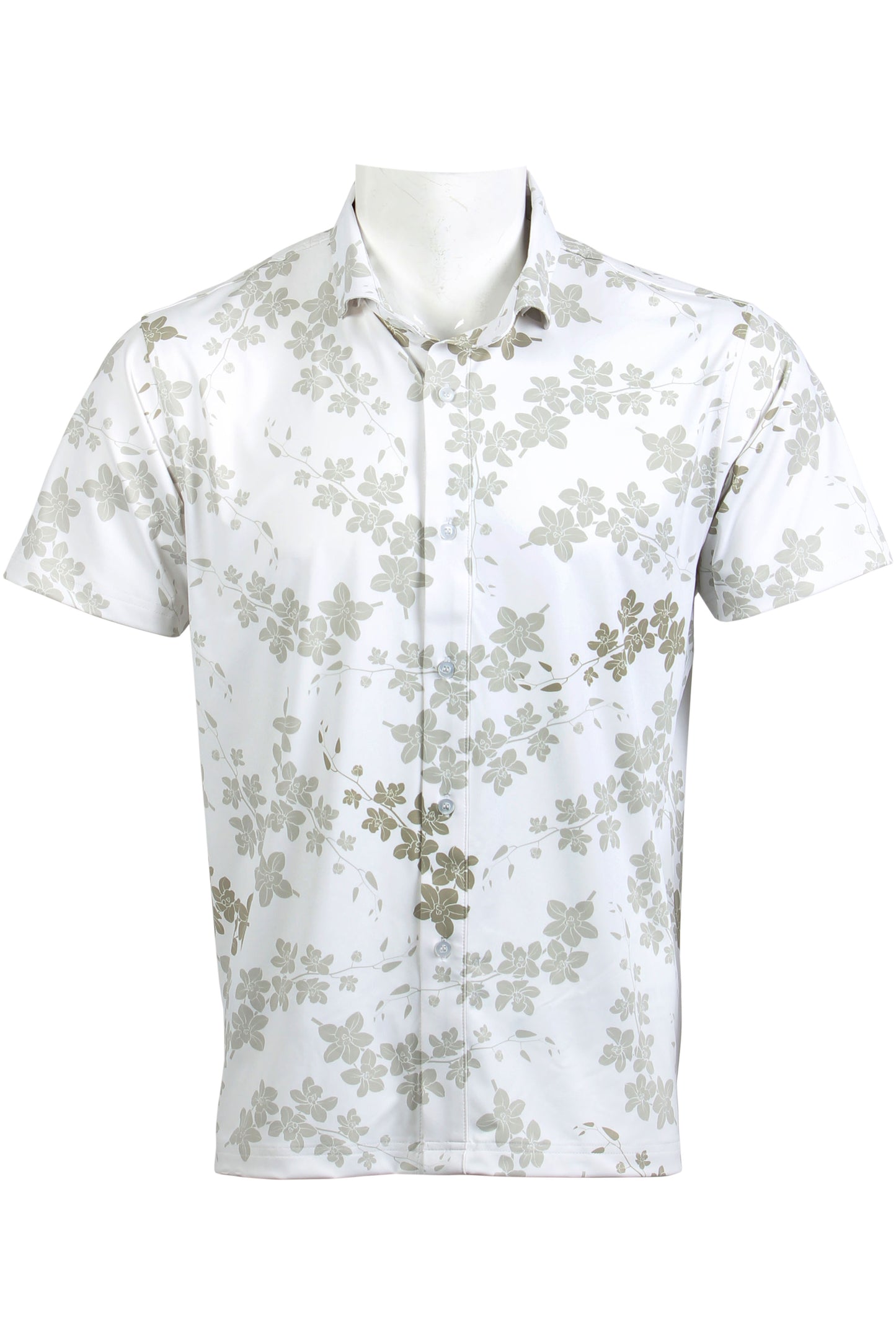 White and Taupe Cascading Orchid Button Down