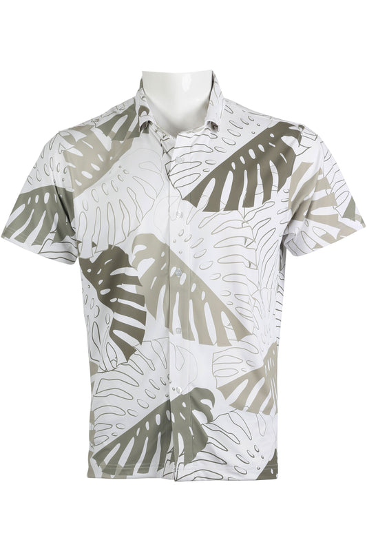 White and Taupe Monstera Button Down
