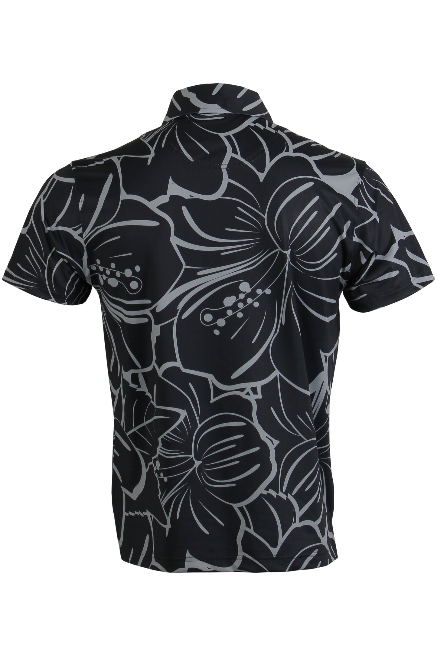 Big Hibiscus-Black and Gray Polo