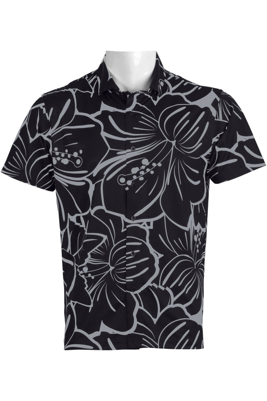 Black and Gray Big Hibiscus Button Down
