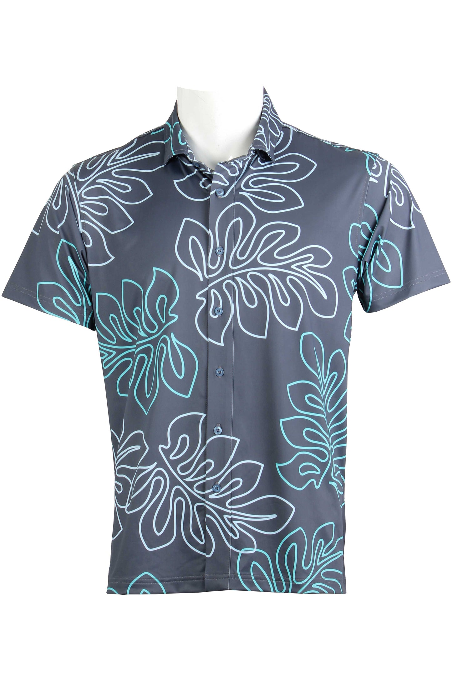 Charcoal and Blue Laua'e Button Down