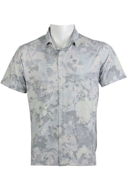 Gray Tropical Camo Button Down