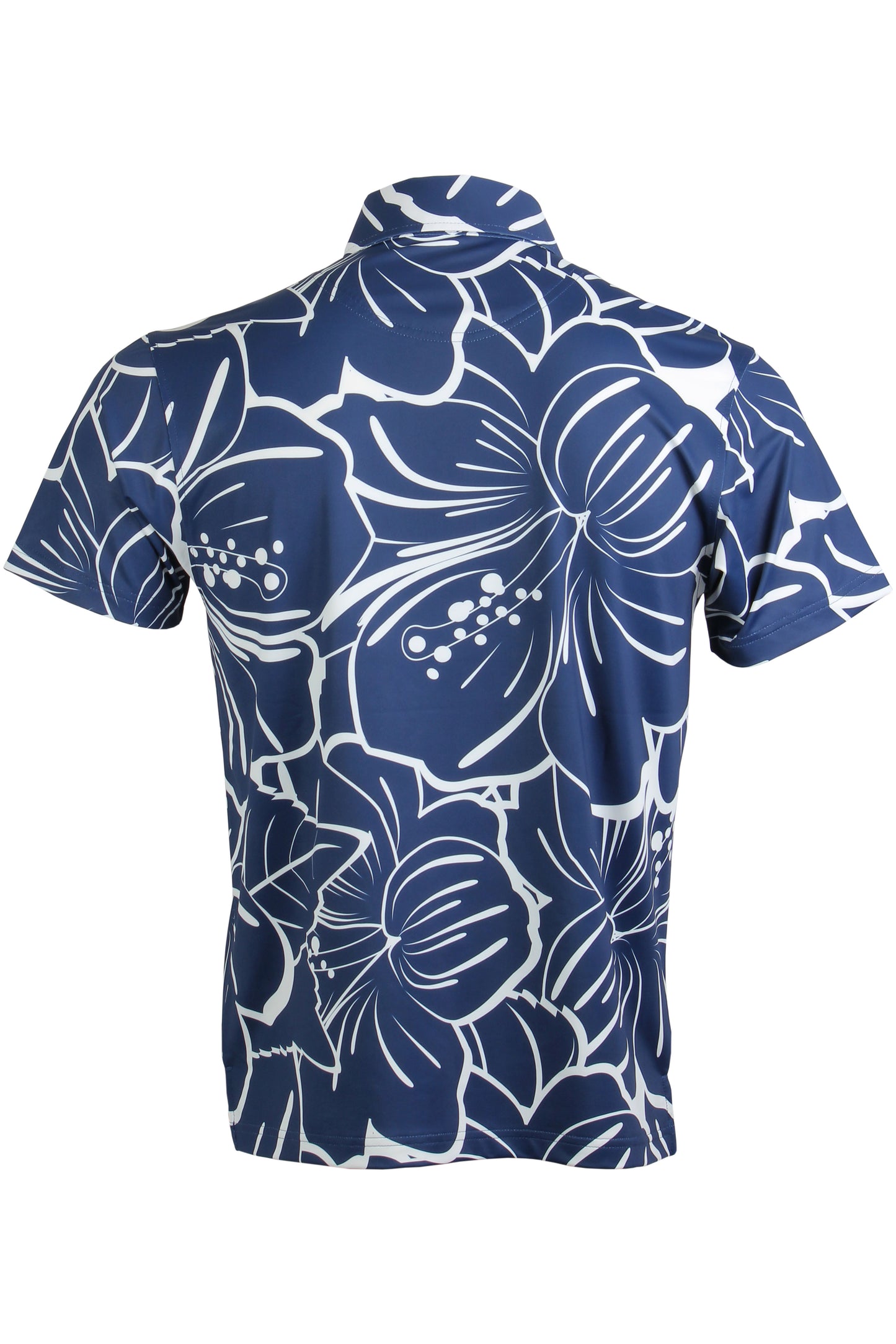 Big Hibiscus-Navy and White Button Down