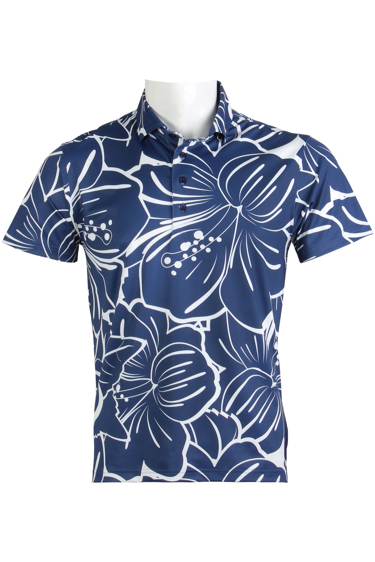 Big Hibiscus-Navy and White Polo